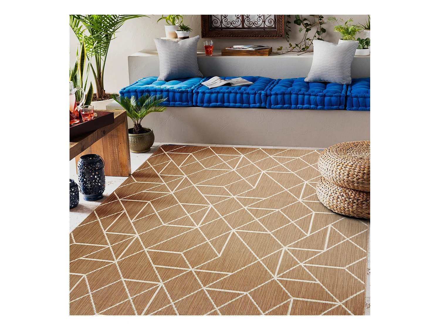 Tapis sisal FLAT 48959265 Géométrique ficelle beige naturel 200x290 cm