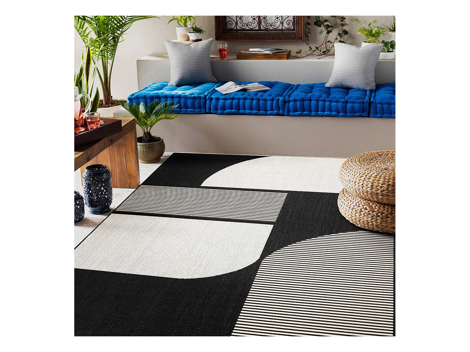 Sisal tapijt SISAL FLAT 49384690 ABSTRACTIE crème / zwart 120x170 cm