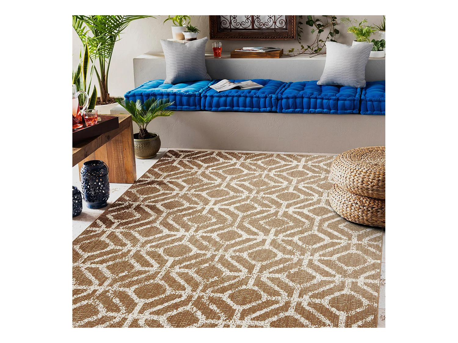 Tapis sisal FLAT 48957265 Géométrique RHOMBY ficelle beige naturel 80x150 cm