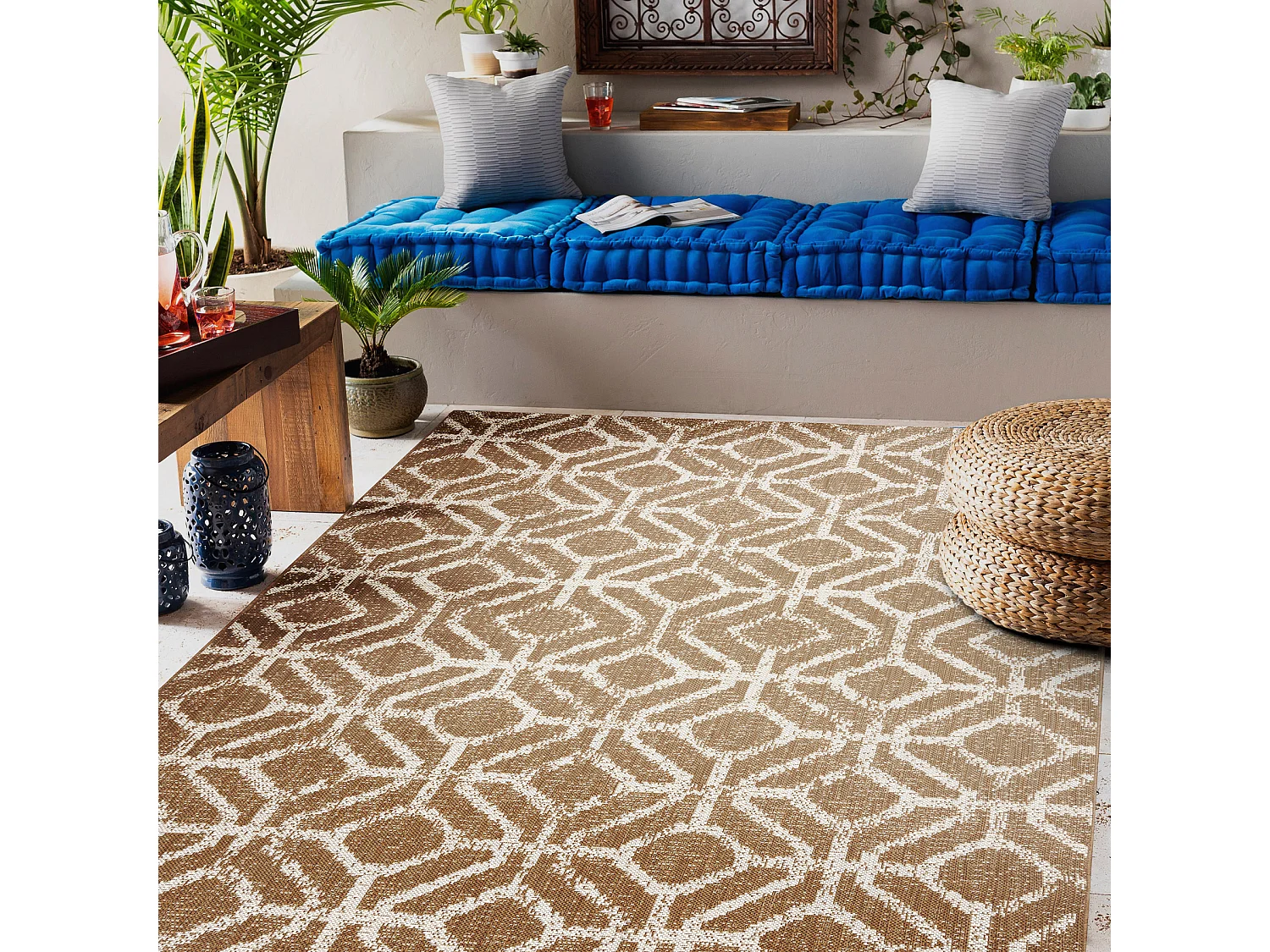 Tapis sisal FLAT 48957265 Géométrique RHOMBY ficelle beige naturel 80x150 cm