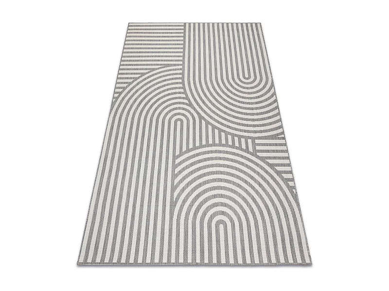 Tappeto SIZAL FLAT 49376637 Cerchi a righe grigio / crema 200x290 cm