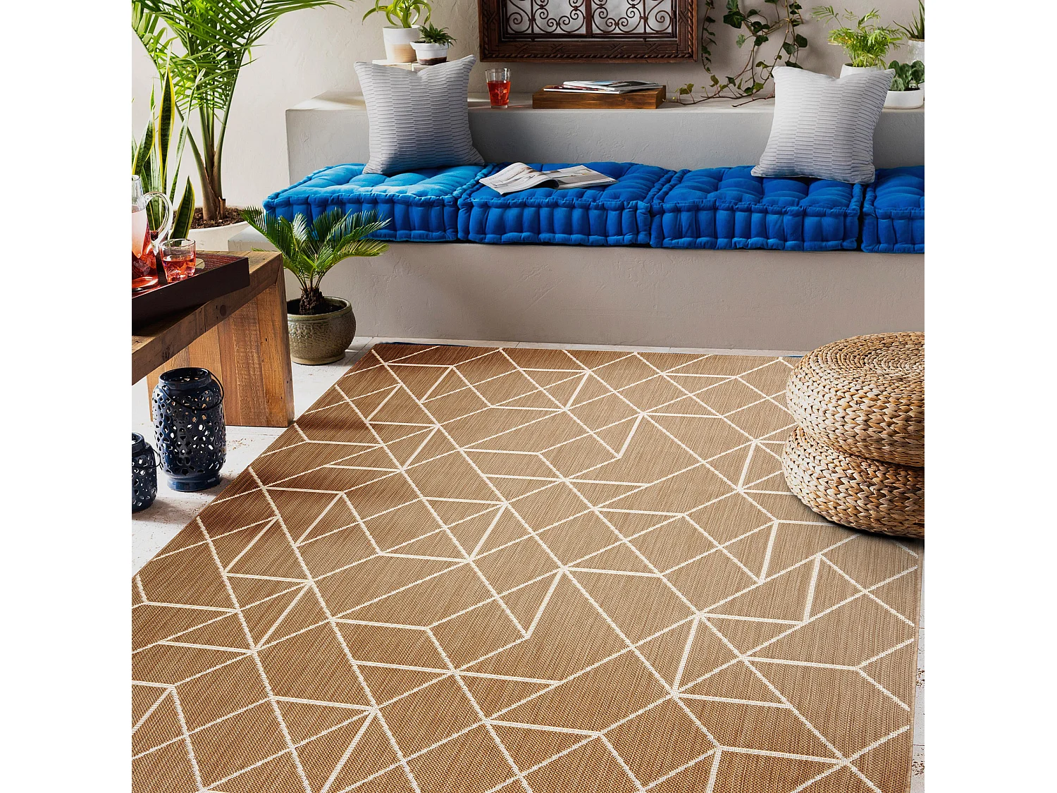 Tapis sisal FLAT 48959265 Géométrique ficelle beige naturel 140x200 cm