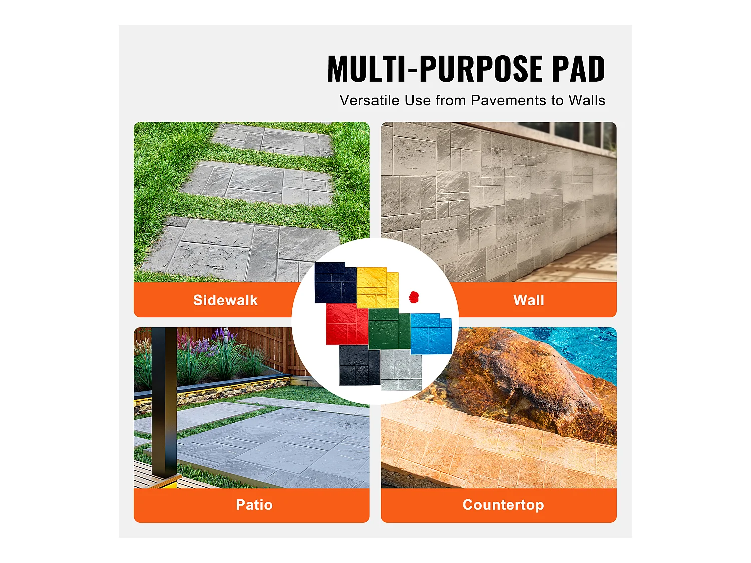 Stempelmat voor Beton SucceBuy, Gestructureerde Polyurethaanhuid voor Gieten,61 x 61 cm, 7 Stuks