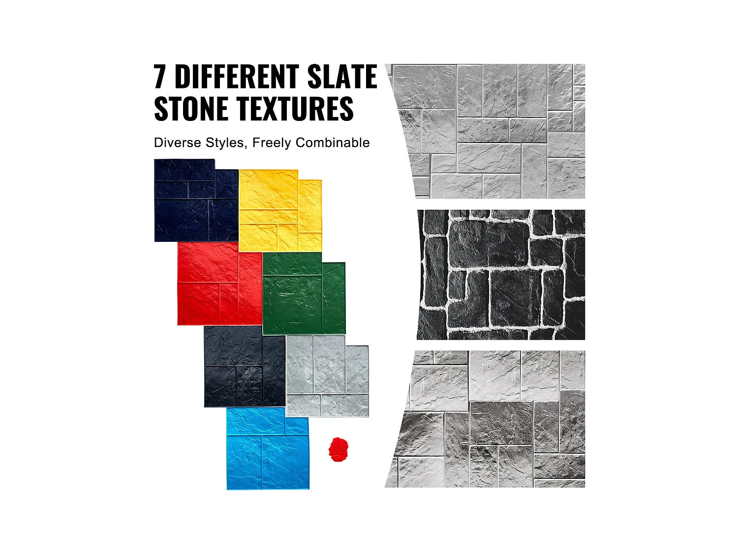 Stempelmat voor Beton SucceBuy, Gestructureerde Polyurethaanhuid voor Gieten,61 x 61 cm, 7 Stuks