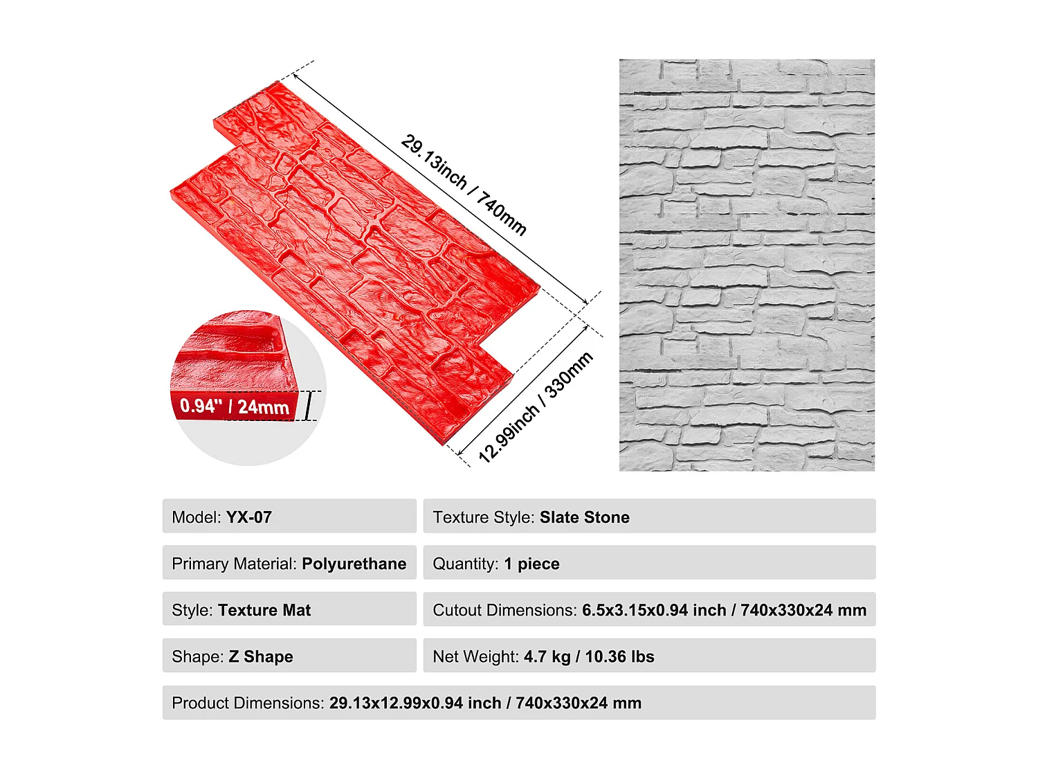 Tapis de Tampon pour Béton SucceBuy, 740 x 330 mm, Peau Texturée en Polyuréthane pour Moulage