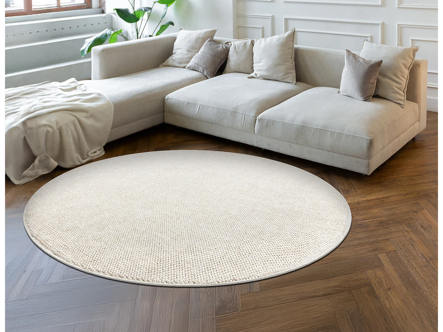 Tapis CASABLANCA LOOM cercle crème, bouclé, doux intérieur et exté cercle 200 cm