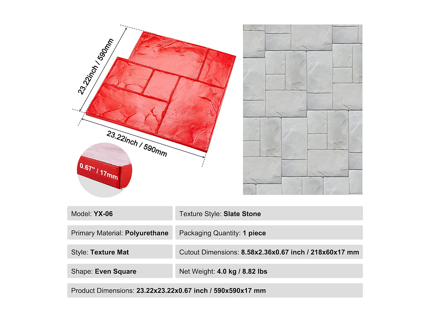 Tapis de Tampon pour Béton SucceBuy, 61 x 61 cm, Peau Texturée en Polyuréthane pour Moulage