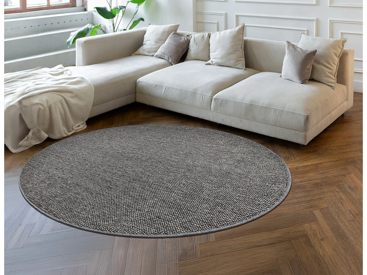 Tapis CASABLANCA LOOM cercle gris, bouclé, doux intérieur et extéri cercle 100 cm