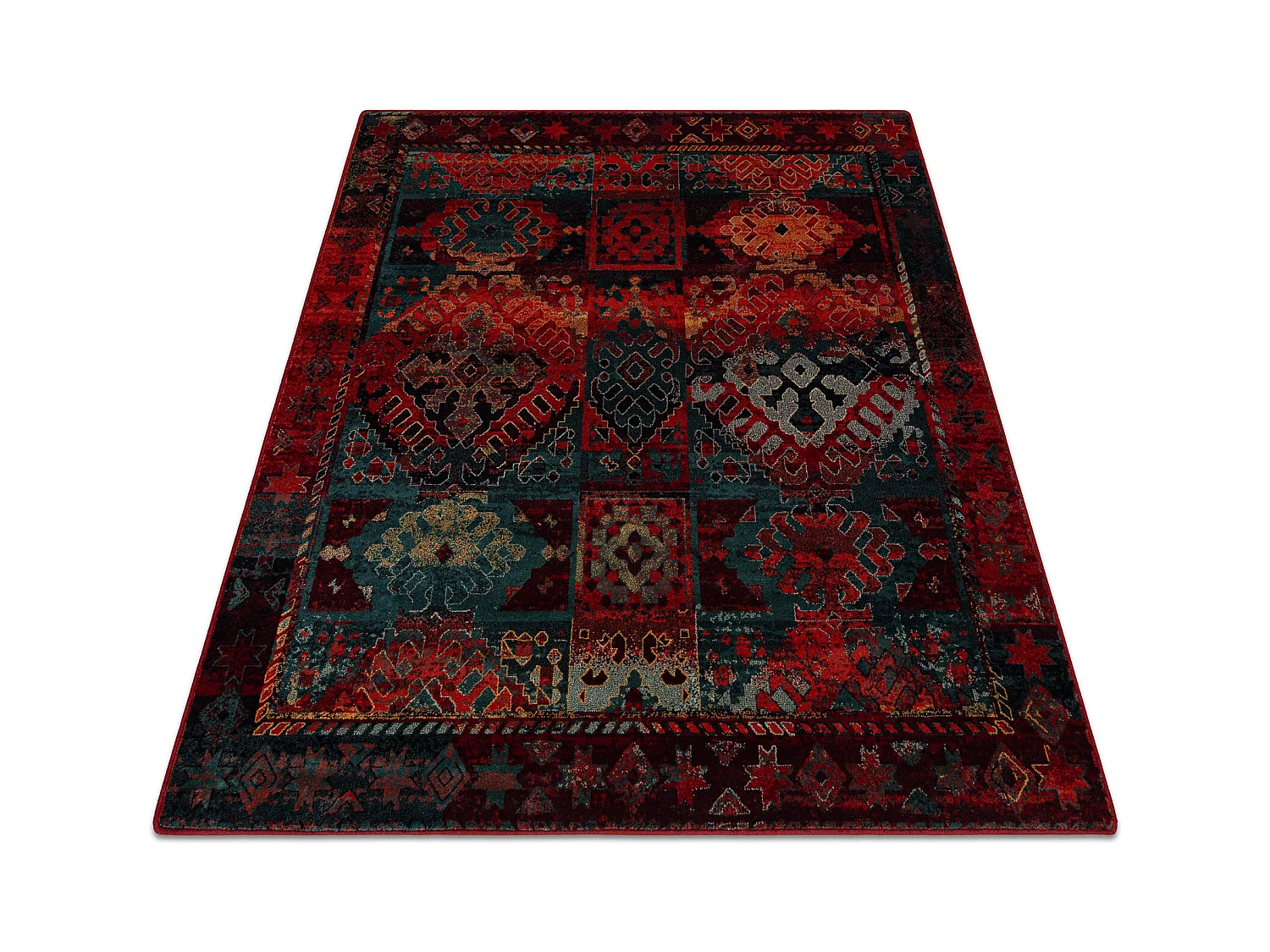 Tapis en laine OMEGA AVAR Carré Cadre, diamants, oriental - rubis 170x170 cm