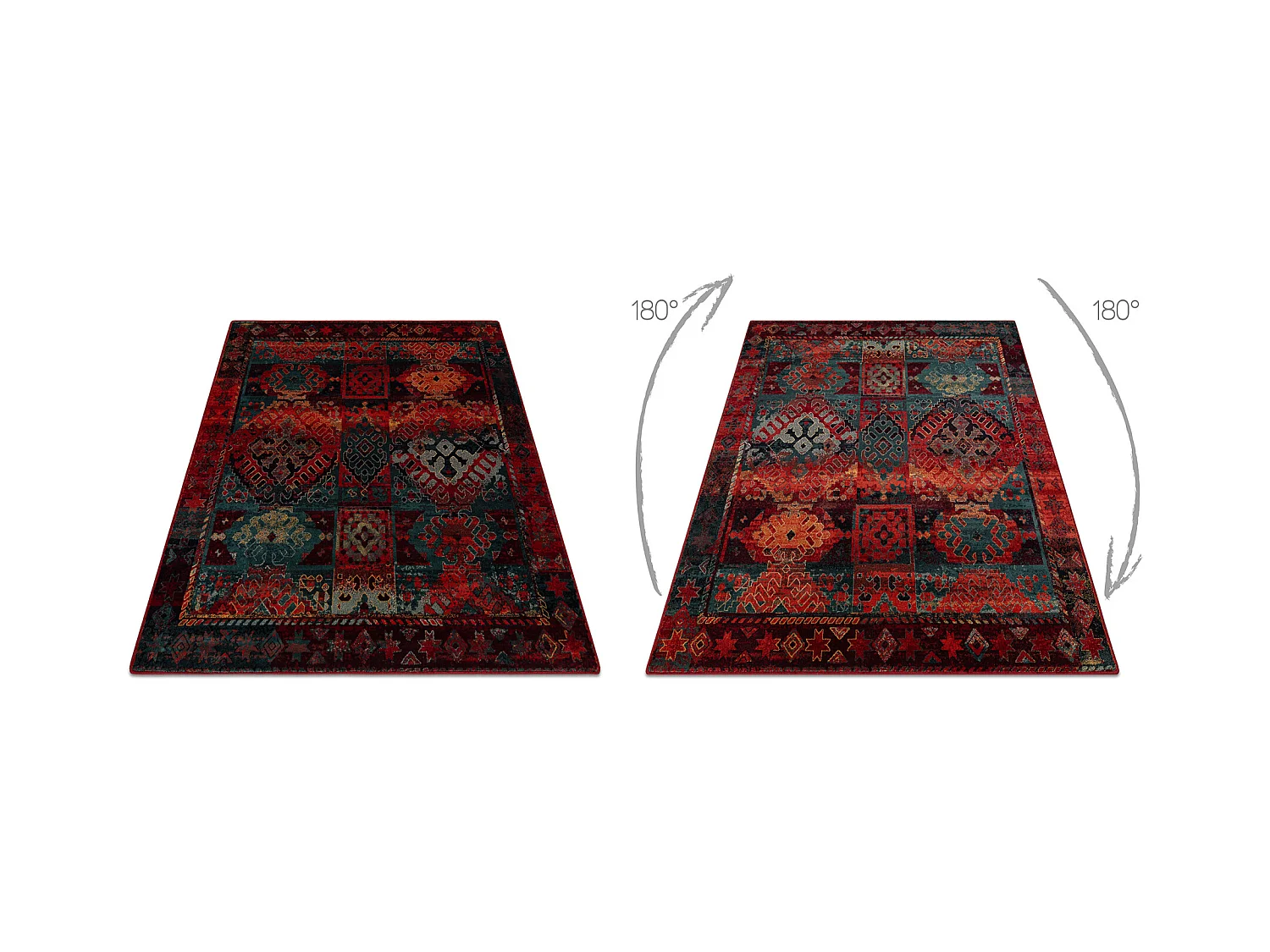 Tapis en laine OMEGA AVAR Carré Cadre, diamants, oriental - rubis 170x170 cm