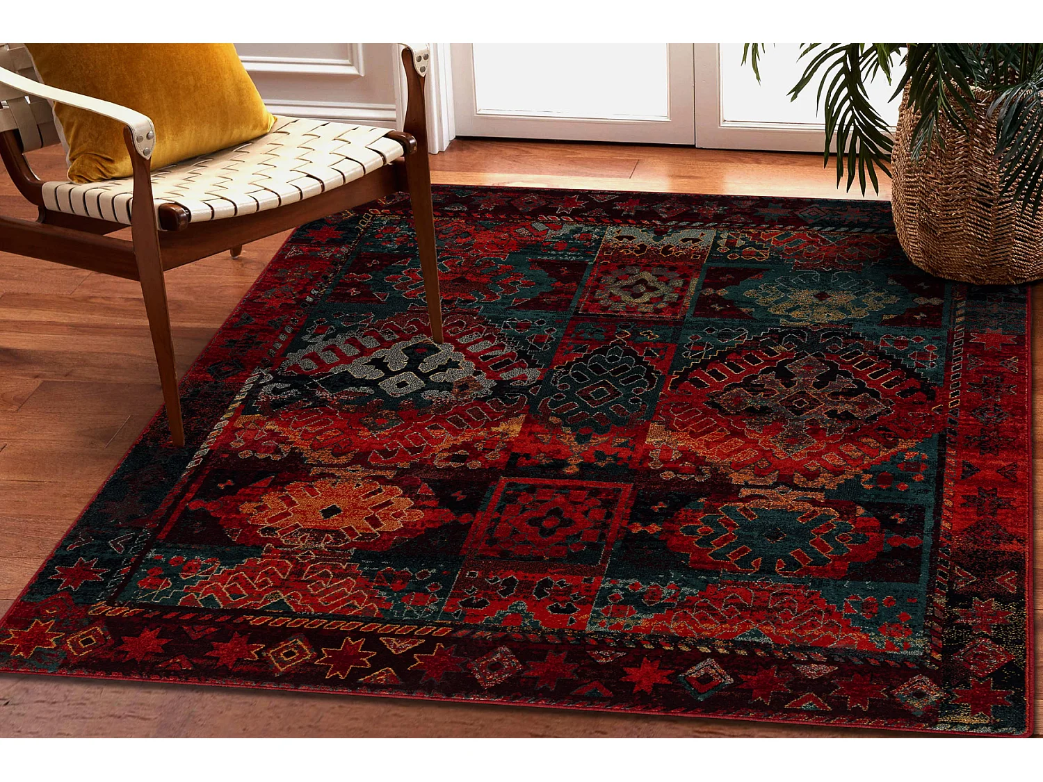 Tapis en laine OMEGA AVAR Carré Cadre, diamants, oriental - rubis 170x170 cm