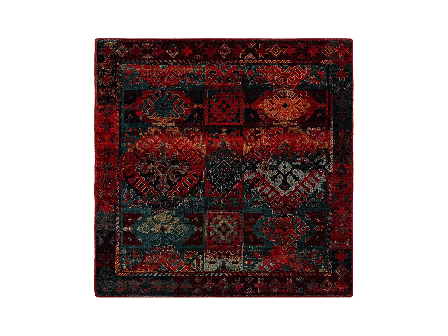 Tapis en laine OMEGA AVAR Carré Cadre, diamants, oriental - rubis 200x200 cm