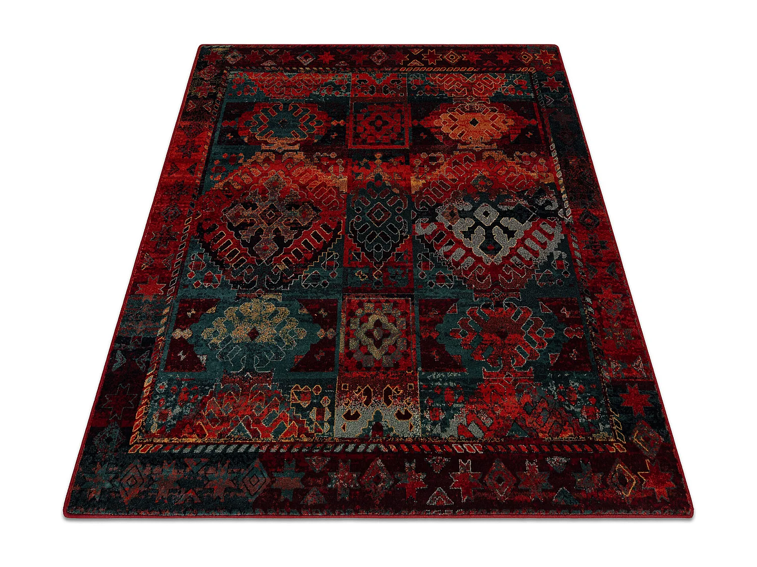Tapis en laine OMEGA AVAR Carré Cadre, diamants, oriental - rubis 200x200 cm
