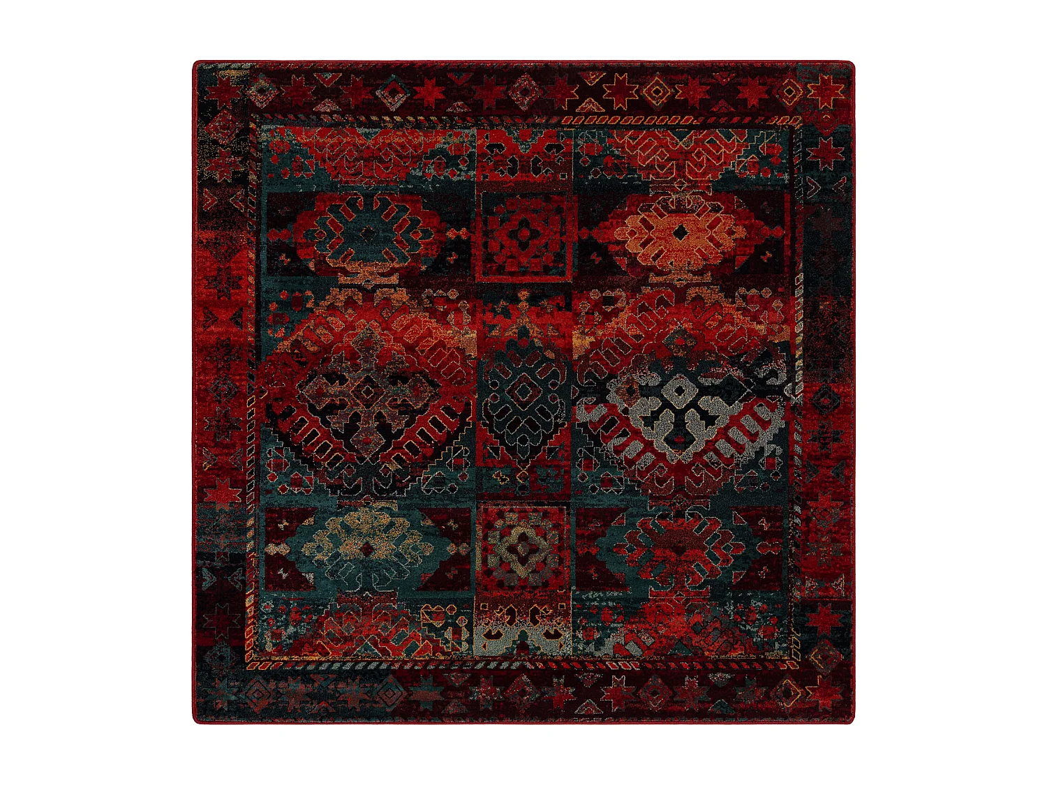 Tapis en laine OMEGA AVAR Carré Cadre, diamants, oriental - rubis 200x200 cm