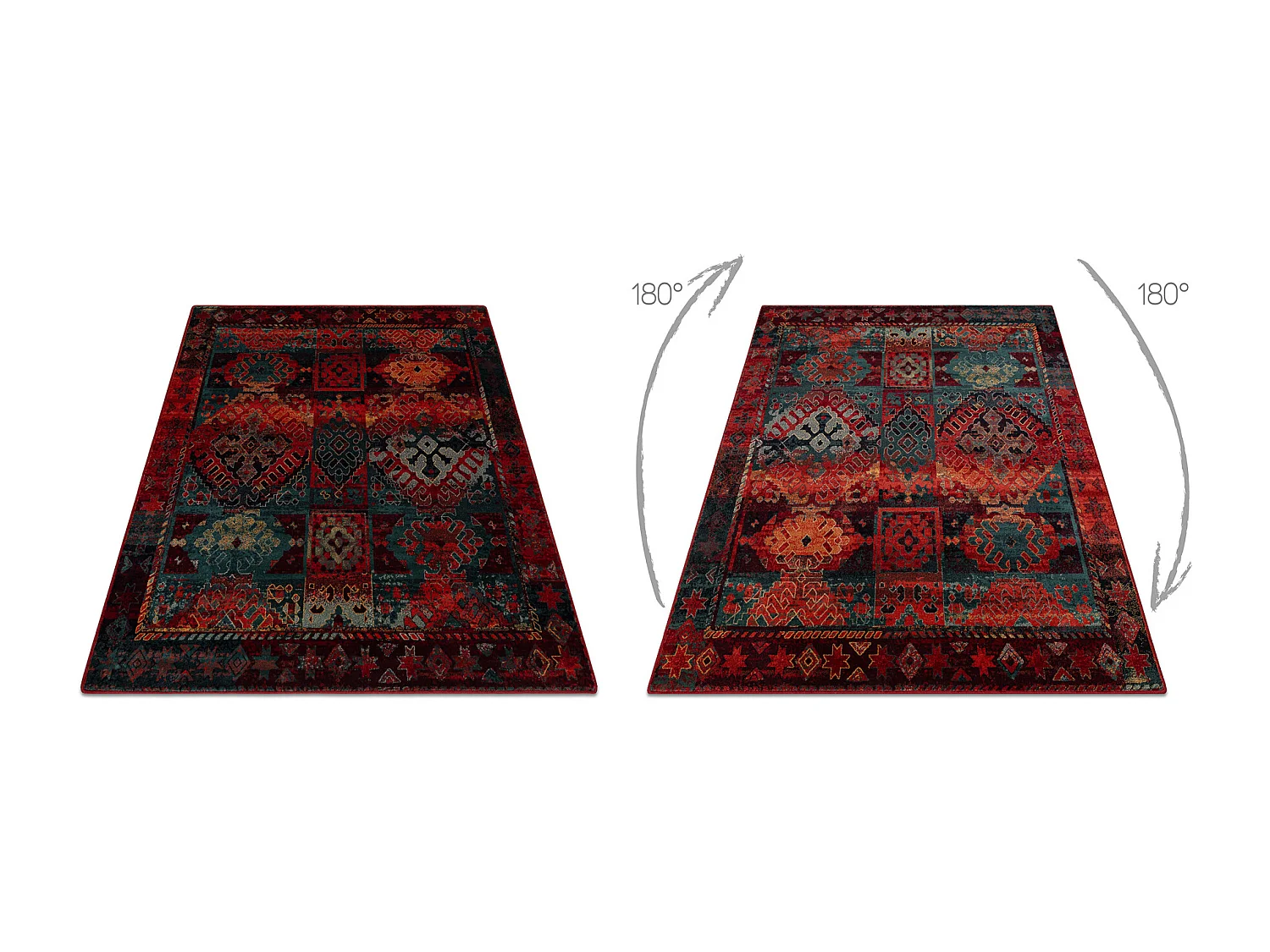 Tapis en laine OMEGA AVAR Carré Cadre, diamants, oriental - rubis 200x200 cm