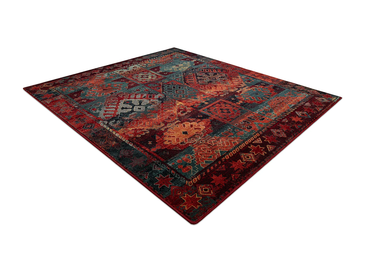 Tapis en laine OMEGA AVAR Carré Cadre, diamants, oriental - rubis 200x200 cm