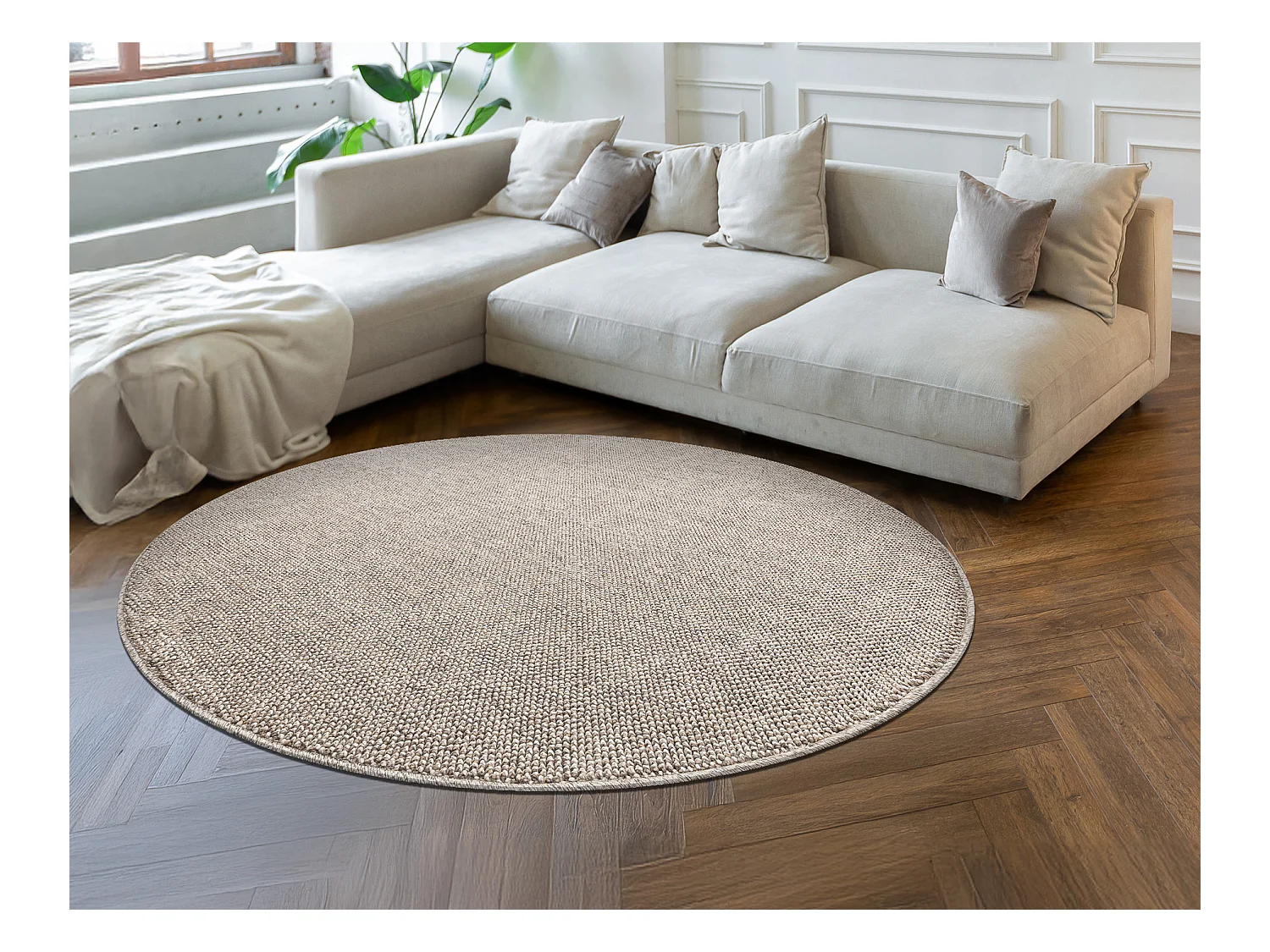 Tapis CASABLANCA LOOM cercle marron, bouclé, doux intérieur et exté cercle 150 cm