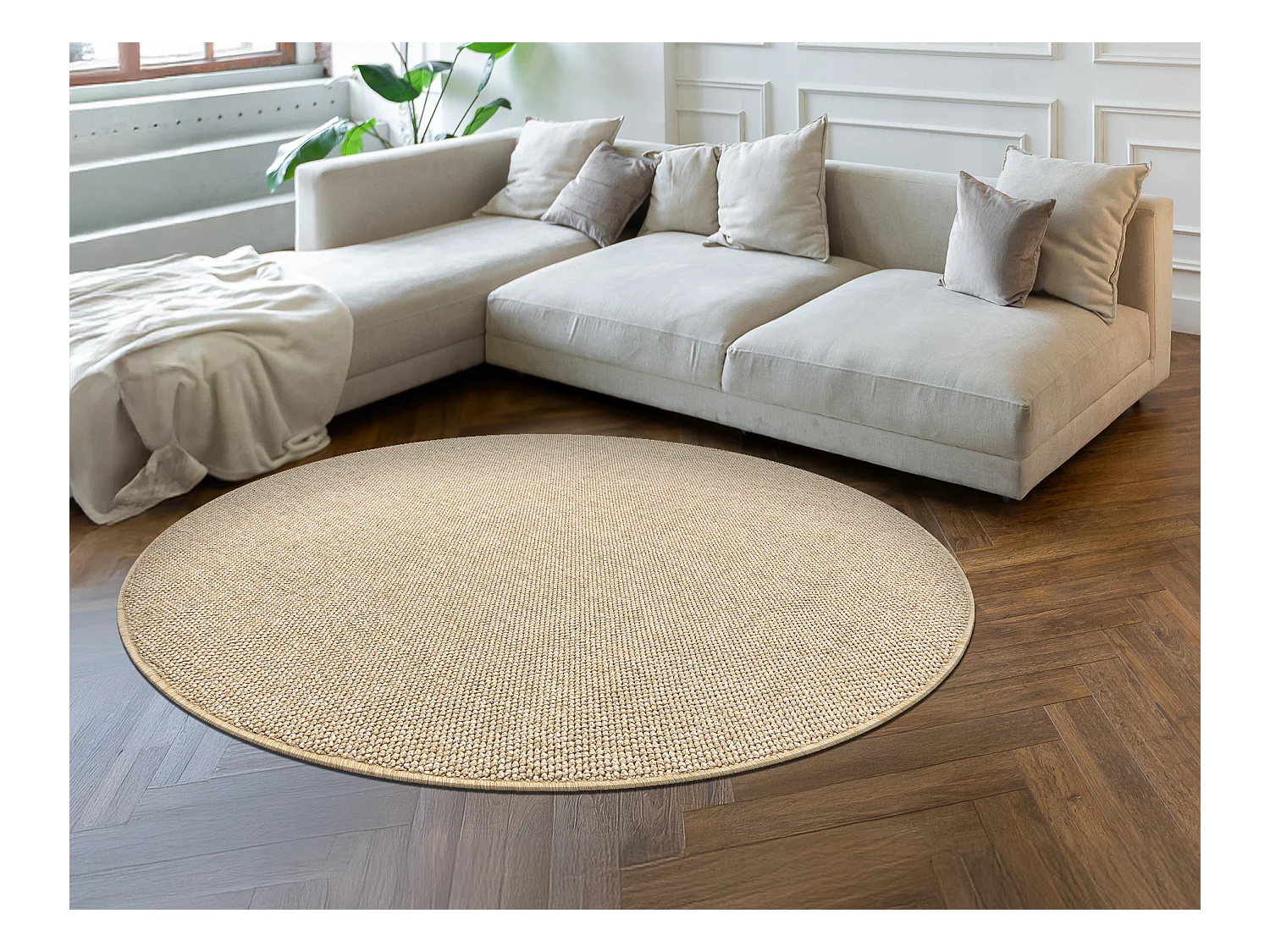 Tapis CASABLANCA LOOM cercle beige, bouclé, doux intérieur et extér cercle 150 cm
