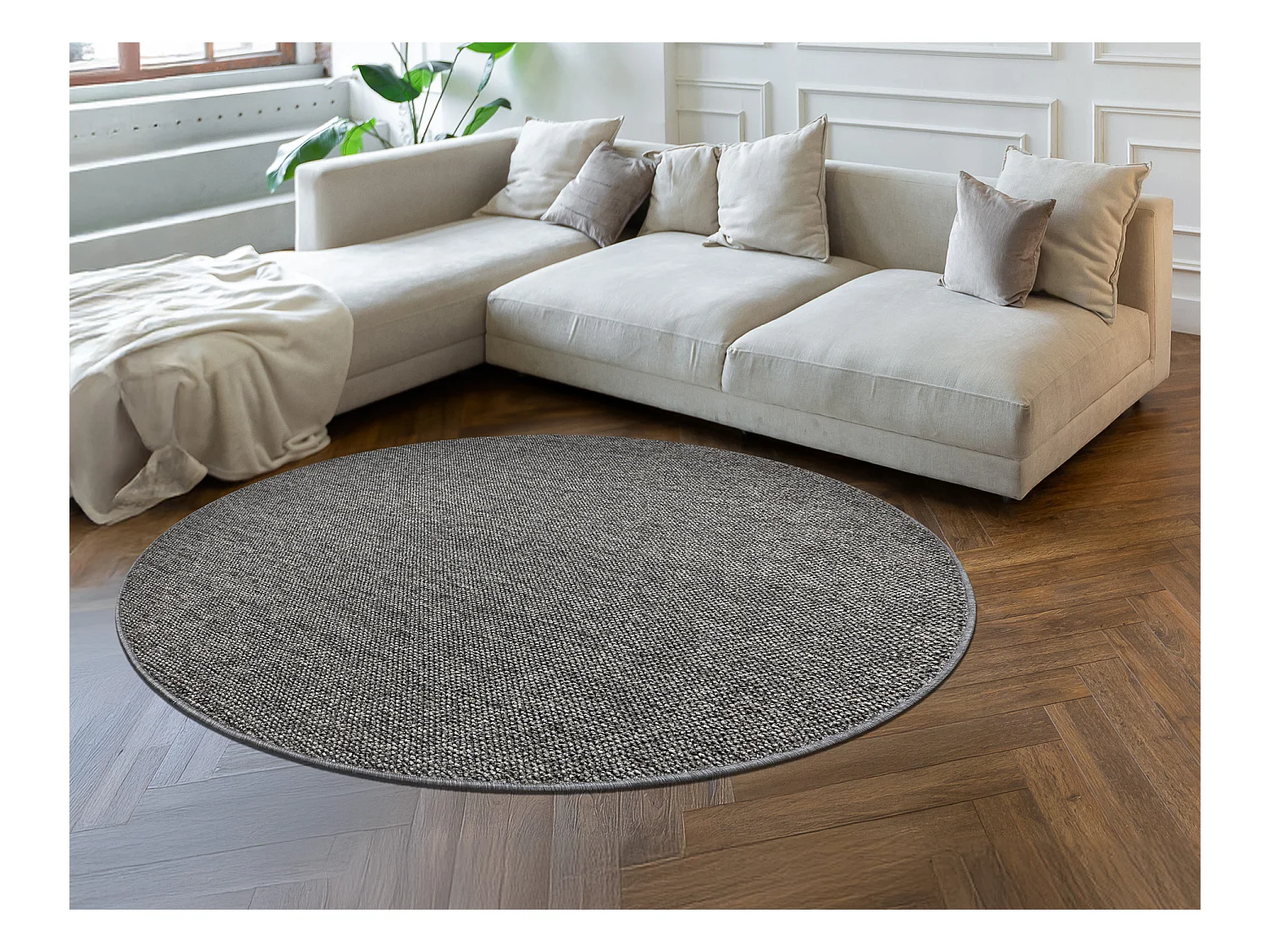 Tapis CASABLANCA LOOM cercle gris, bouclé, doux intérieur et extéri cercle 133 cm