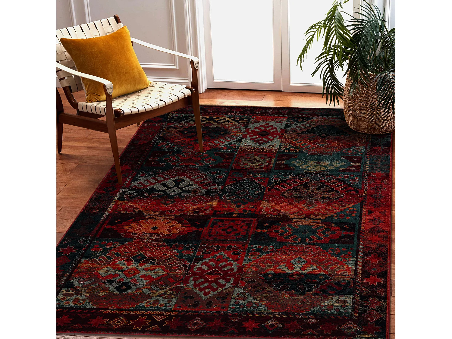 Tapis en laine OMEGA AVAR Cadre, diamants, oriental - rubis 200x300 cm