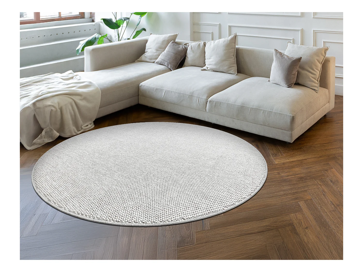 Tapis CASABLANCA LOOM cercle argent, bouclé, doux intérieur et exté cercle 133 cm