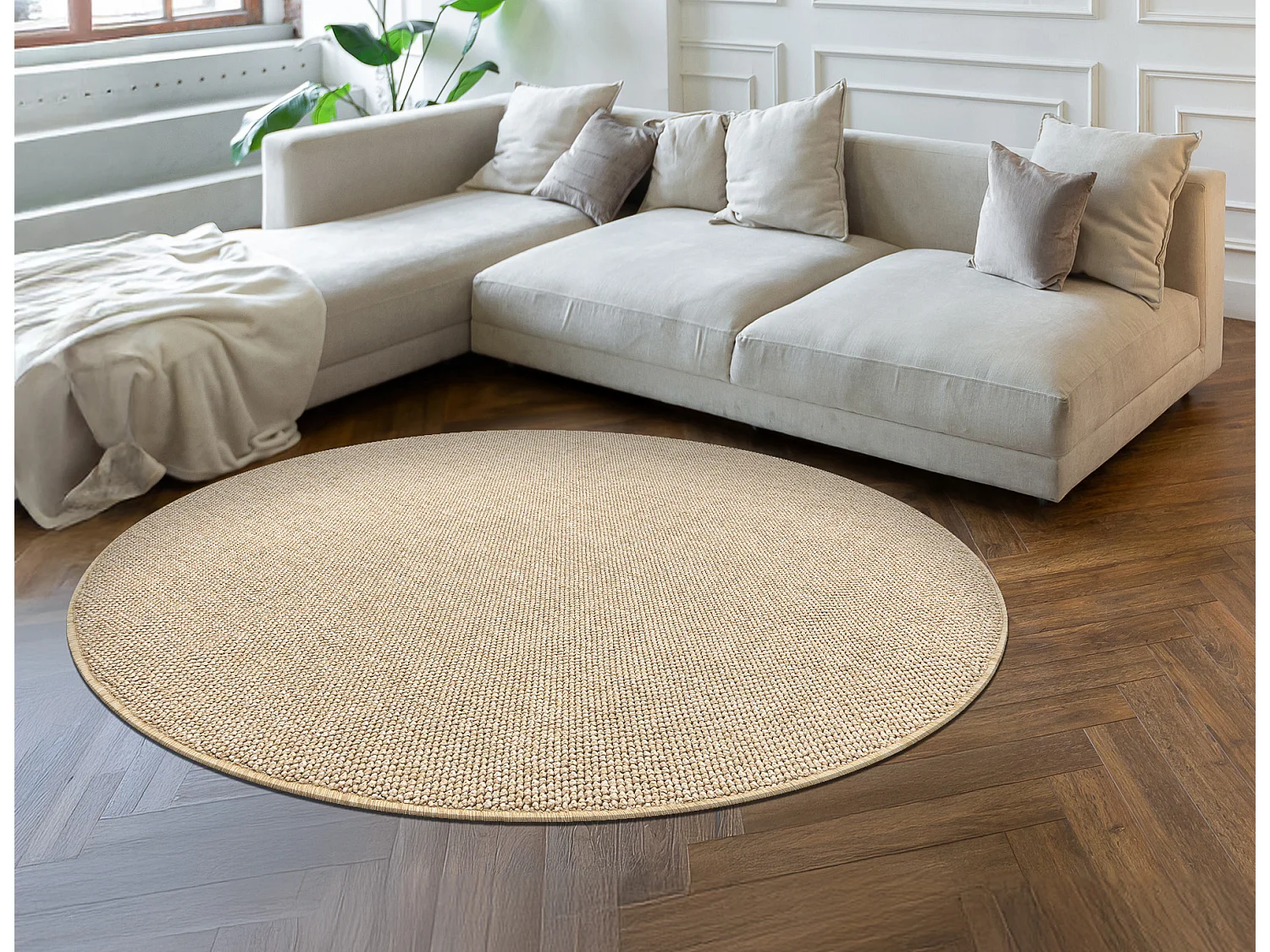 Tapis CASABLANCA LOOM cercle beige, bouclé, doux intérieur et extér cercle 80 cm