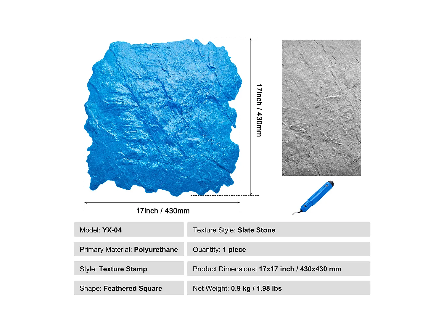 Stempelmat voor Beton SucceBuy, 430 x 430 mm, Gestructureerde Polyurethaanhuid voor Gieten