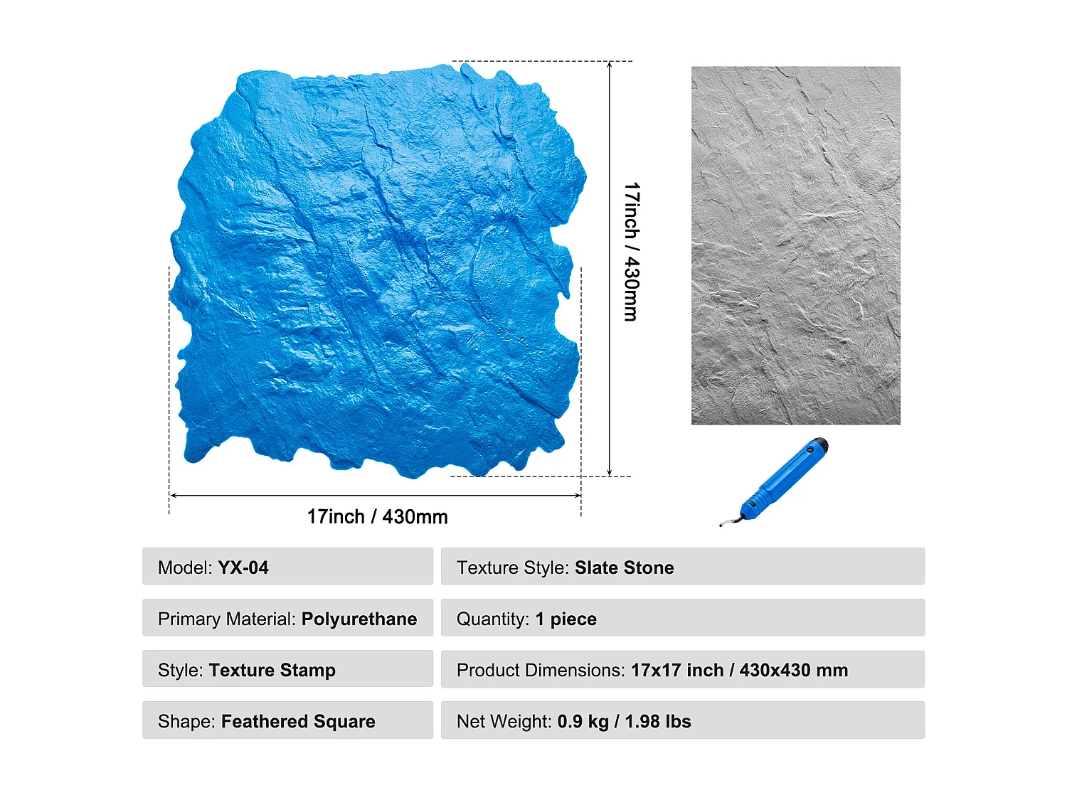 Tapis de Tampon pour Béton SucceBuy, 430 x 430 mm, Peau Texturée en Polyuréthane pour Moulage