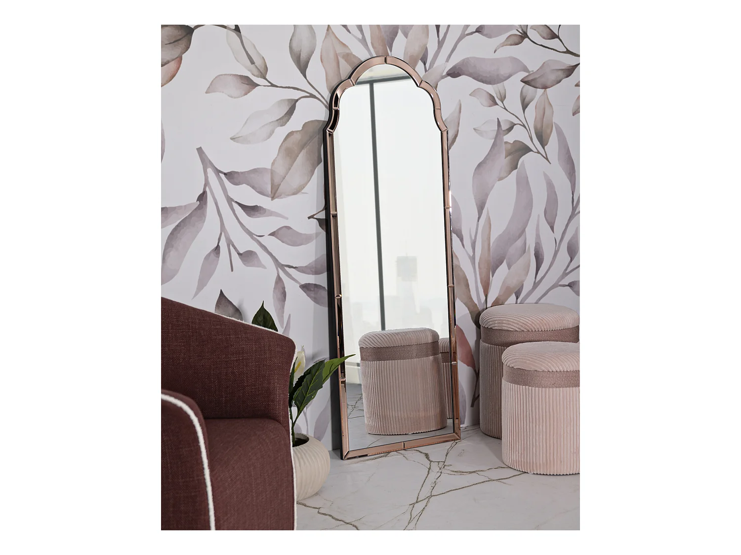Miroir mural avec cadre en verre rose cm 55x2x150