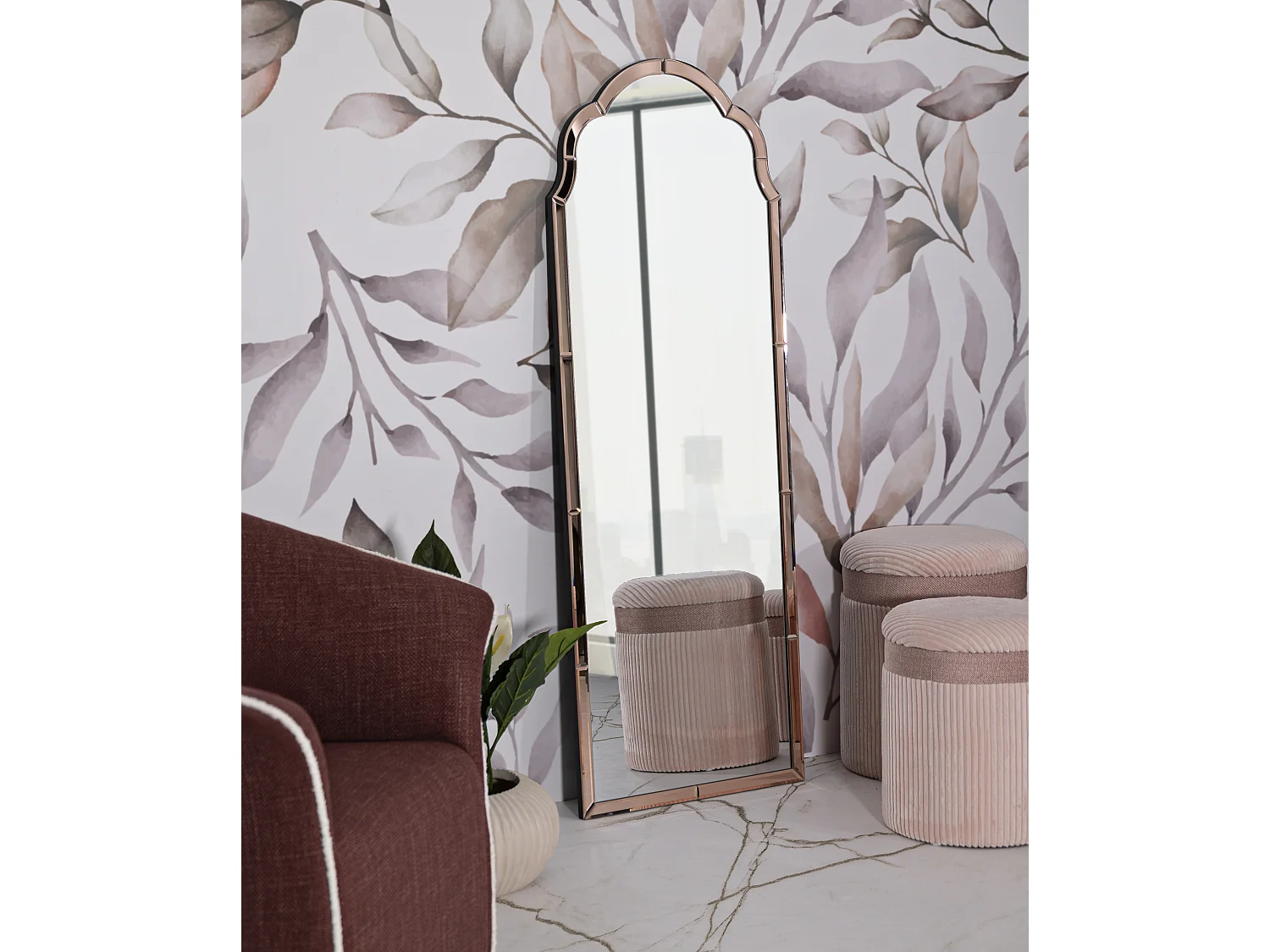 Miroir mural avec cadre en verre rose cm 55x2x150