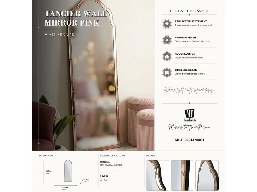 Miroir Mural "Tangier" 150cm Rose