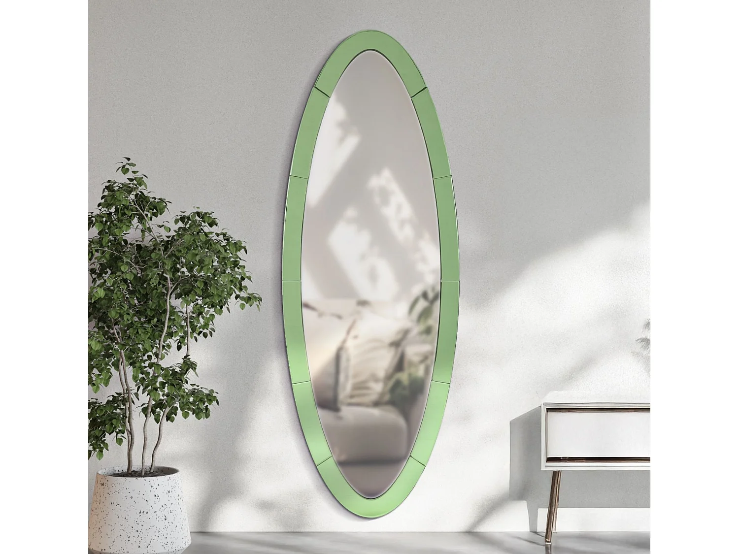 Miroir mural avec cadre en verre vert cm 55x2x150