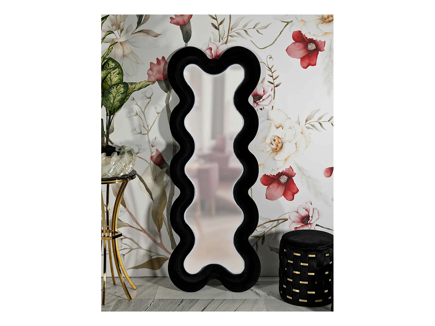 Miroir mural avec cadre en velours noir cm 58x4x160