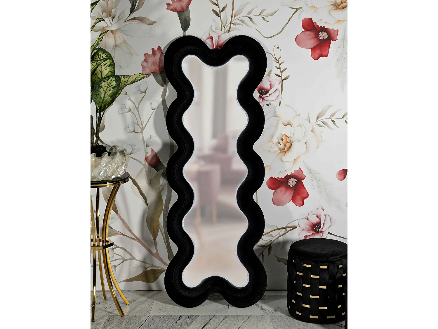Miroir mural avec cadre en velours noir cm 58x4x160