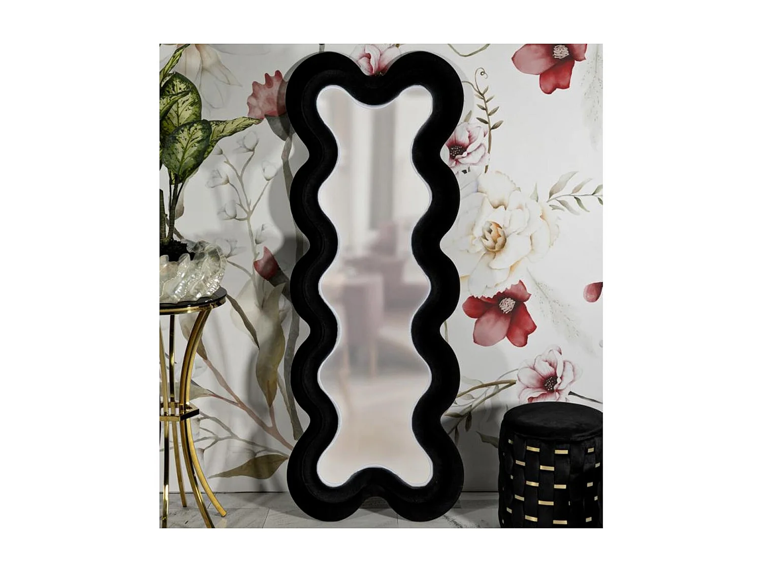 Miroir Mural en Velours "Monica" 160cm Noir