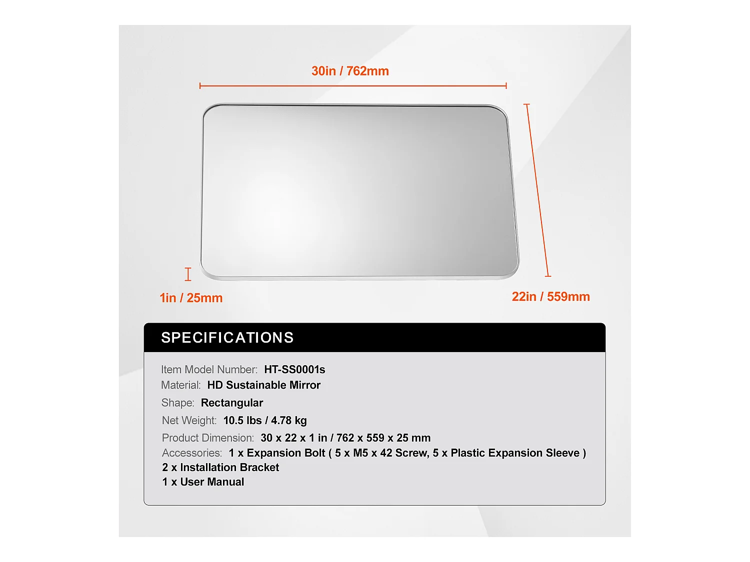 Rechteckiger Spiegel, SucceBuy 55,9 × 76,2 cm Quadratischer Wandspiegel mit Aluminiumrahmen