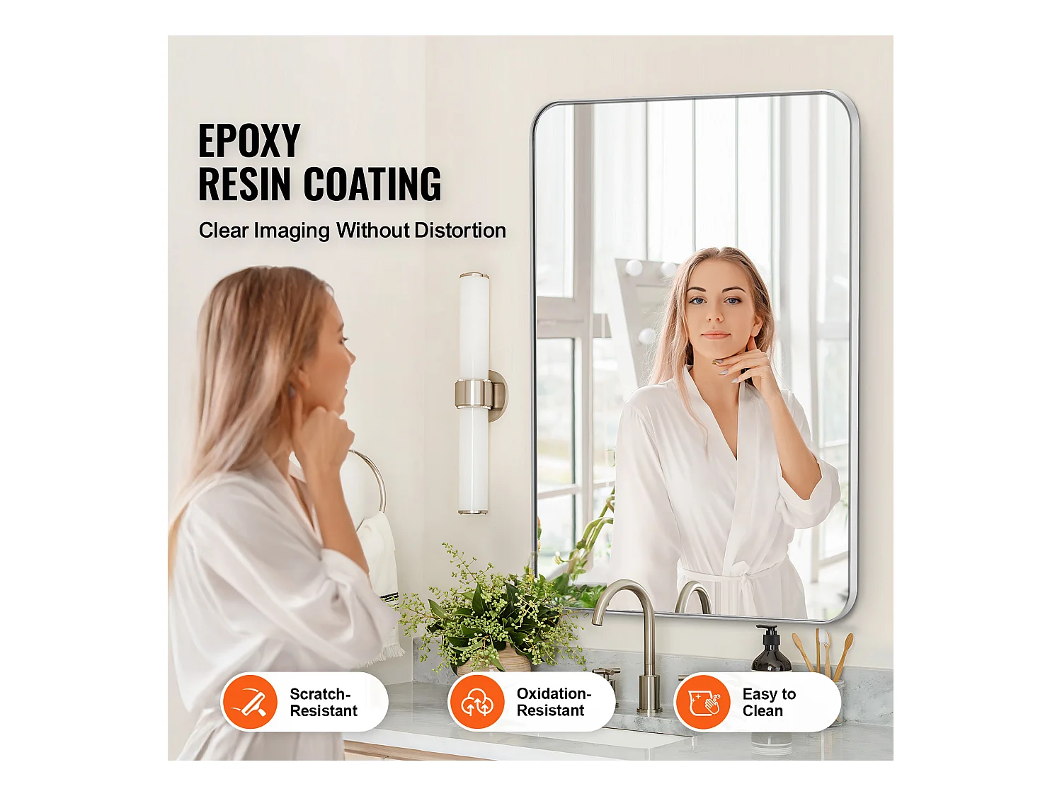 Rechteckiger Spiegel, SucceBuy 55,9 × 76,2 cm Quadratischer Wandspiegel mit Aluminiumrahmen