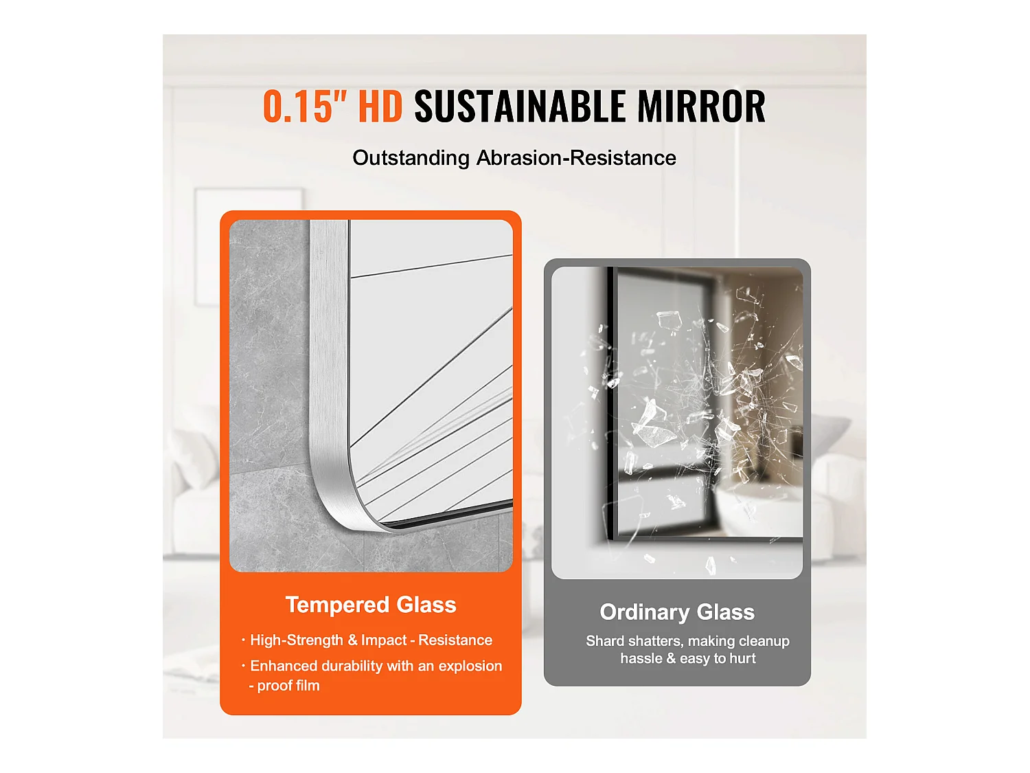 Rechteckiger Spiegel, SucceBuy 55,9 × 76,2 cm Quadratischer Wandspiegel mit Aluminiumrahmen