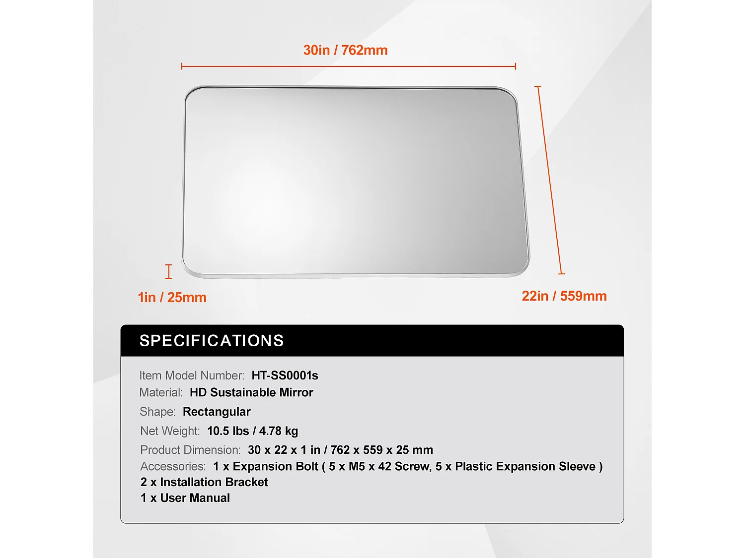 Miroir Rectangulaire, SucceBuy Miroir Mural Carré 55,9 × 76,2 cm avec Cadre en Aluminium