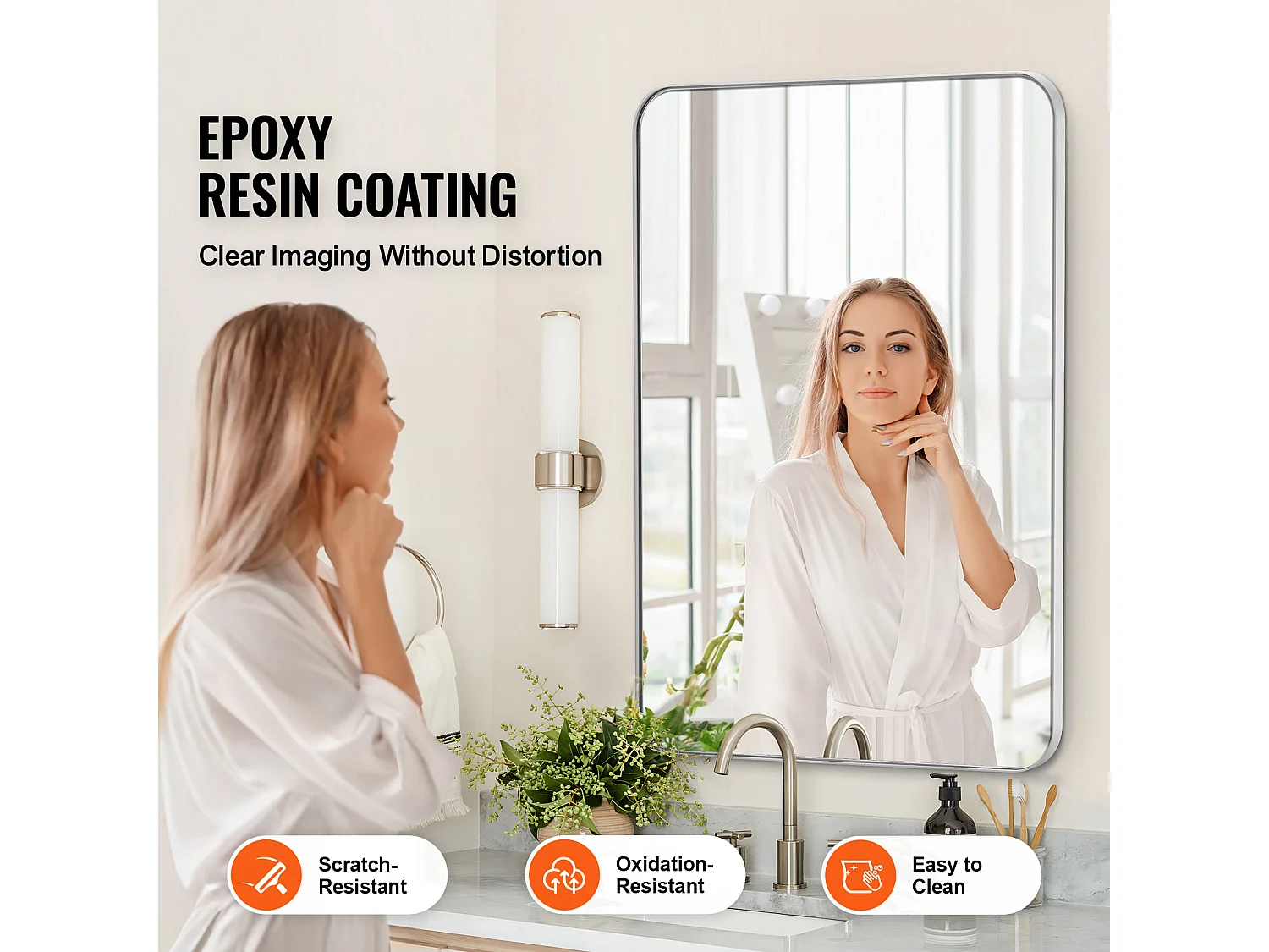 Miroir Rectangulaire, SucceBuy Miroir Mural Carré 55,9 × 76,2 cm avec Cadre en Aluminium