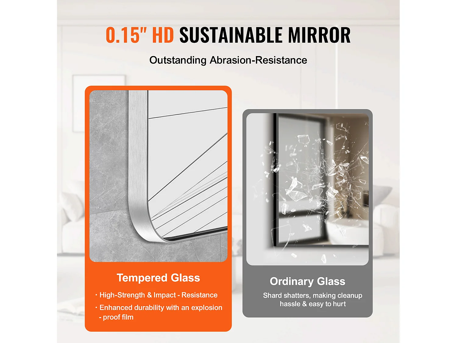 Miroir Rectangulaire, SucceBuy Miroir Mural Carré 55,9 × 76,2 cm avec Cadre en Aluminium