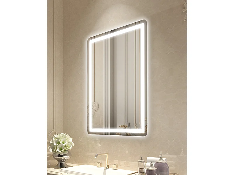 Lusterko Ścienne SucceBuy, 60 x 80 cm, Lusterko Łazienkowe LED, Anti-Płuk, 3 Kolory o Zmiennej Intensywności dla Niezawodnej Routine Makijażu