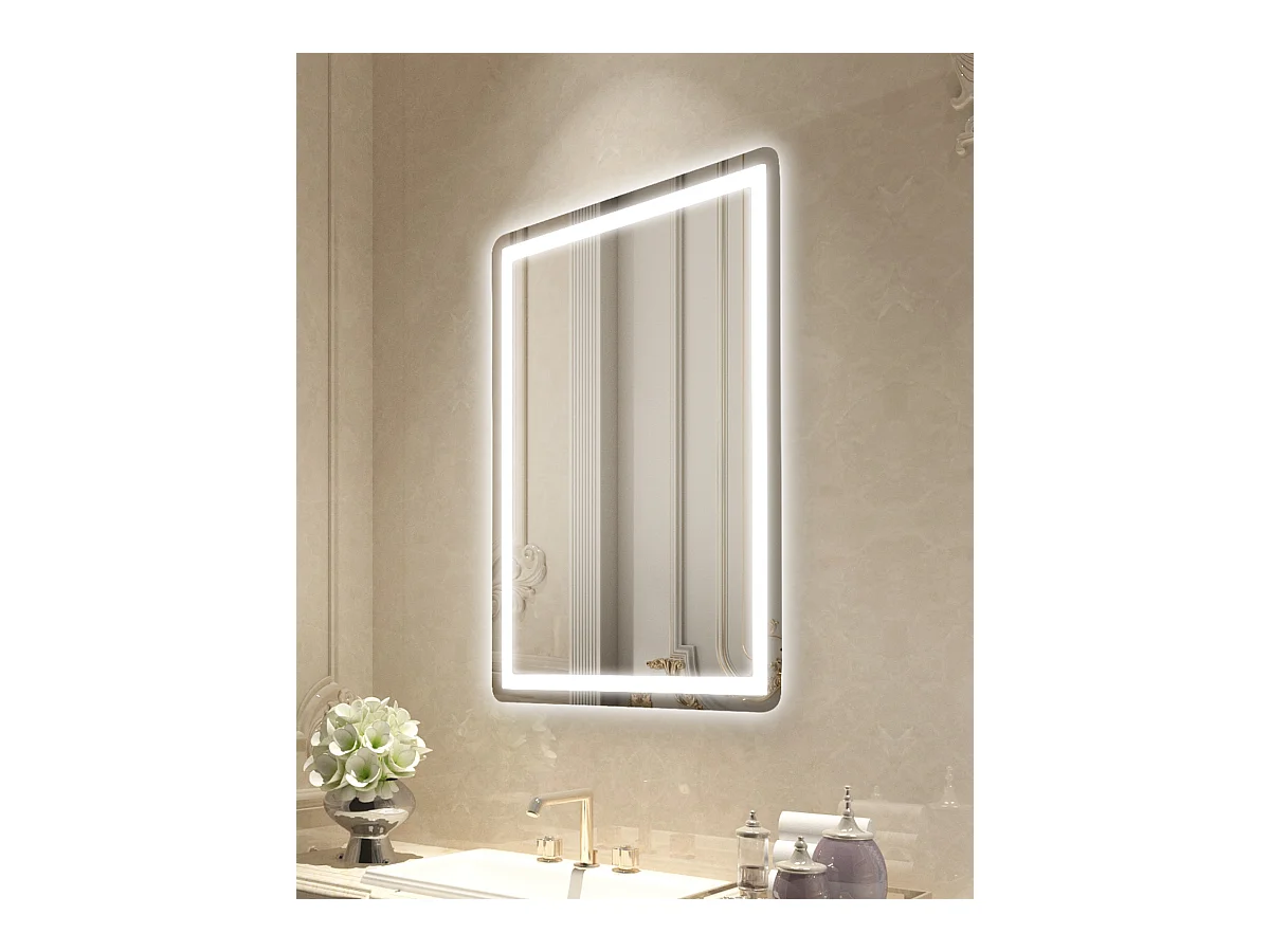 Miroir Mural SucceBuy, 60 x 80 cm, Miroir de Salle de Bain LED, Antibuée, 3 Couleurs à Intensité Variable pour une Routine de Maquillage Impeccable