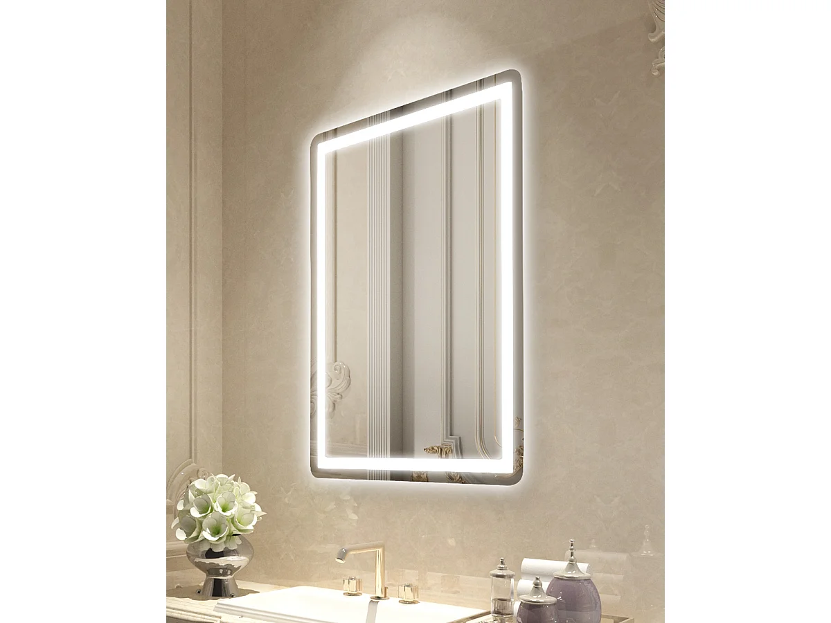 Miroir Mural SucceBuy, 60 x 80 cm, Miroir de Salle de Bain LED, Antibuée, 3 Couleurs à Intensité Variable pour une Routine de Maquillage Impeccable