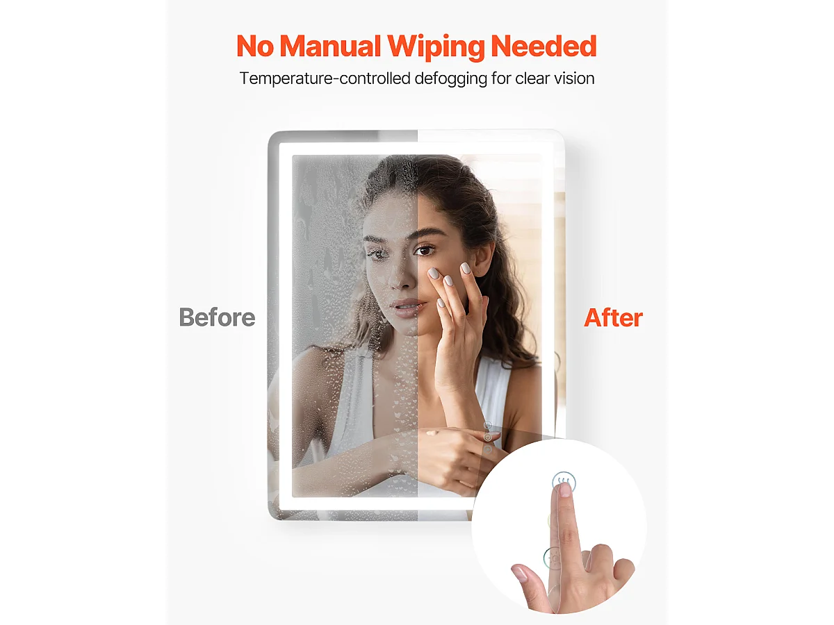 Miroir Mural SucceBuy, 60 x 80 cm, Miroir de Salle de Bain LED, Antibuée, 3 Couleurs à Intensité Variable pour une Routine de Maquillage Impeccable