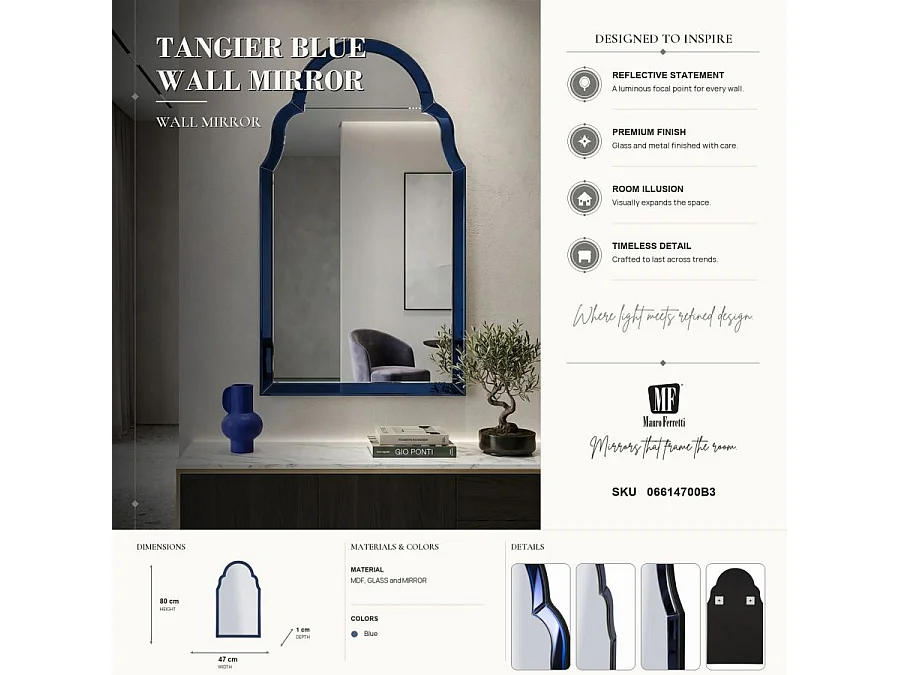 Miroir Mural "Tangier" 80cm Bleu