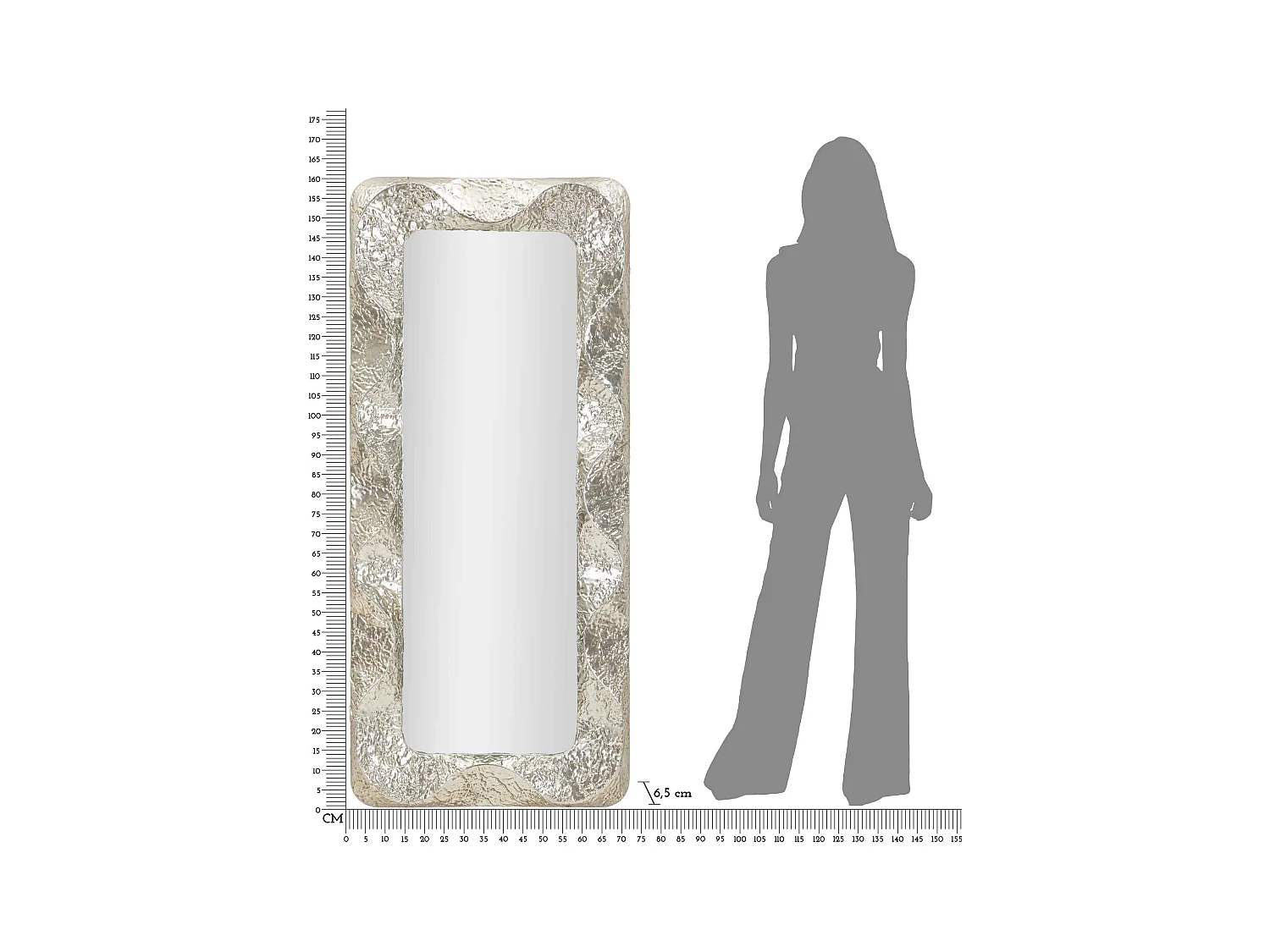 Miroir rectangulaire en métal Argelux 70 x 6.5 x 160.5 cm