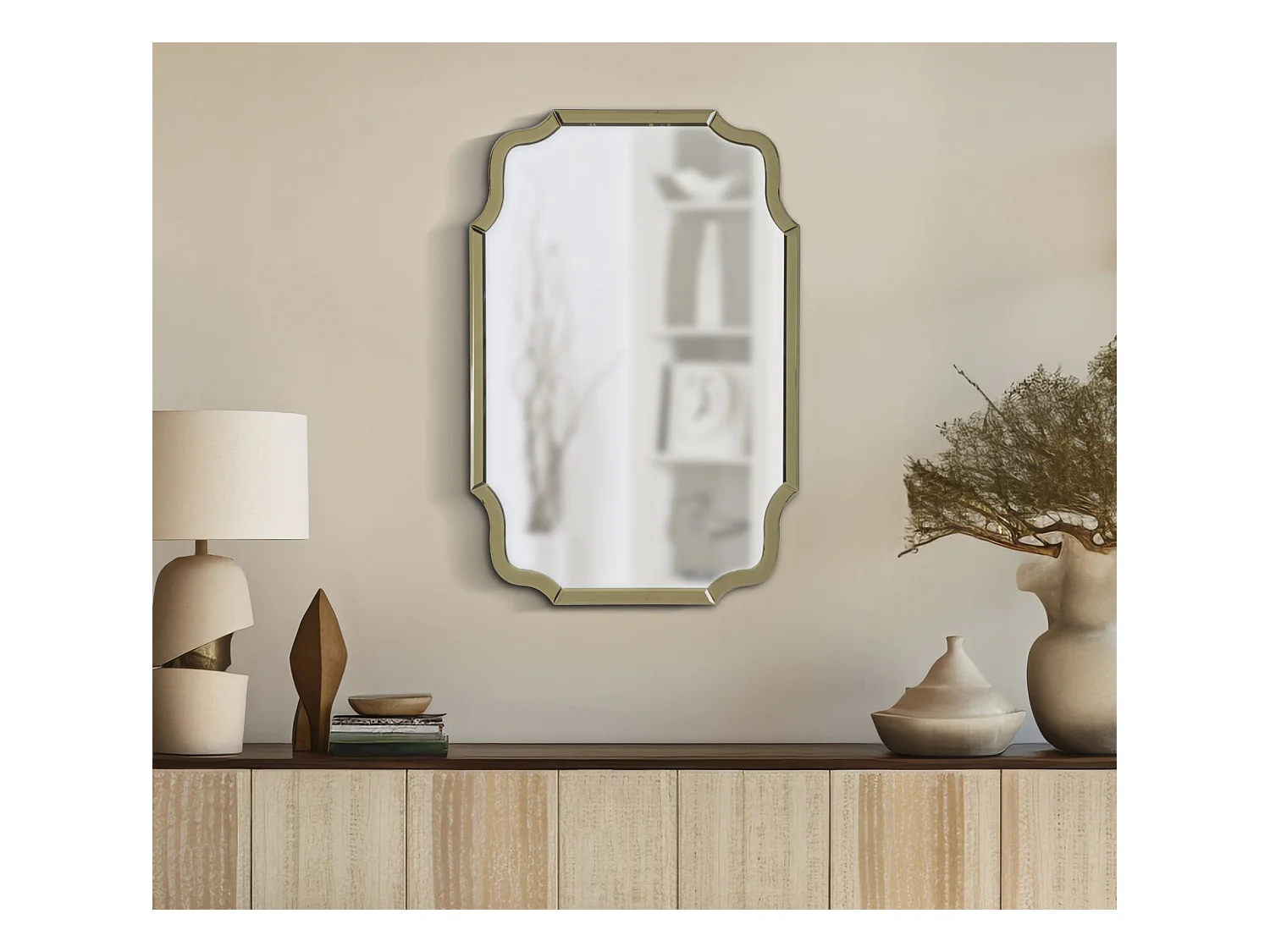 Miroir mural avec cadre en verre doré cm 60x1x90