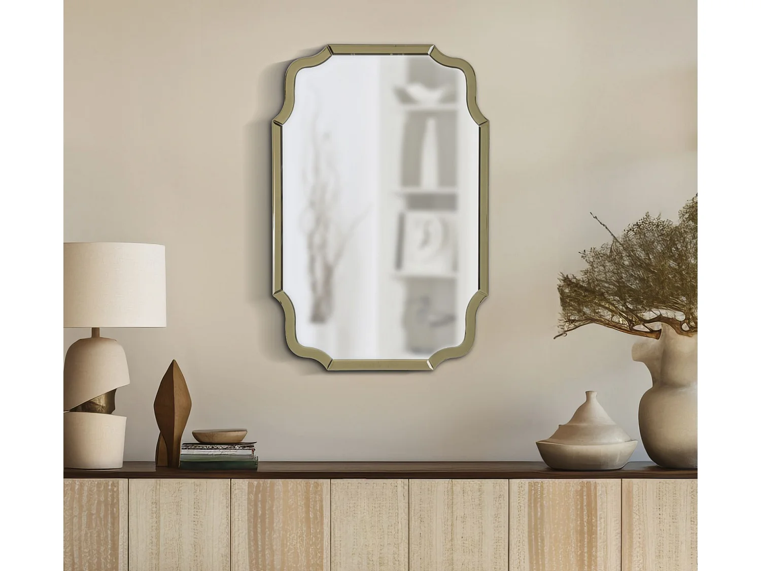 Miroir mural avec cadre en verre doré cm 60x1x90