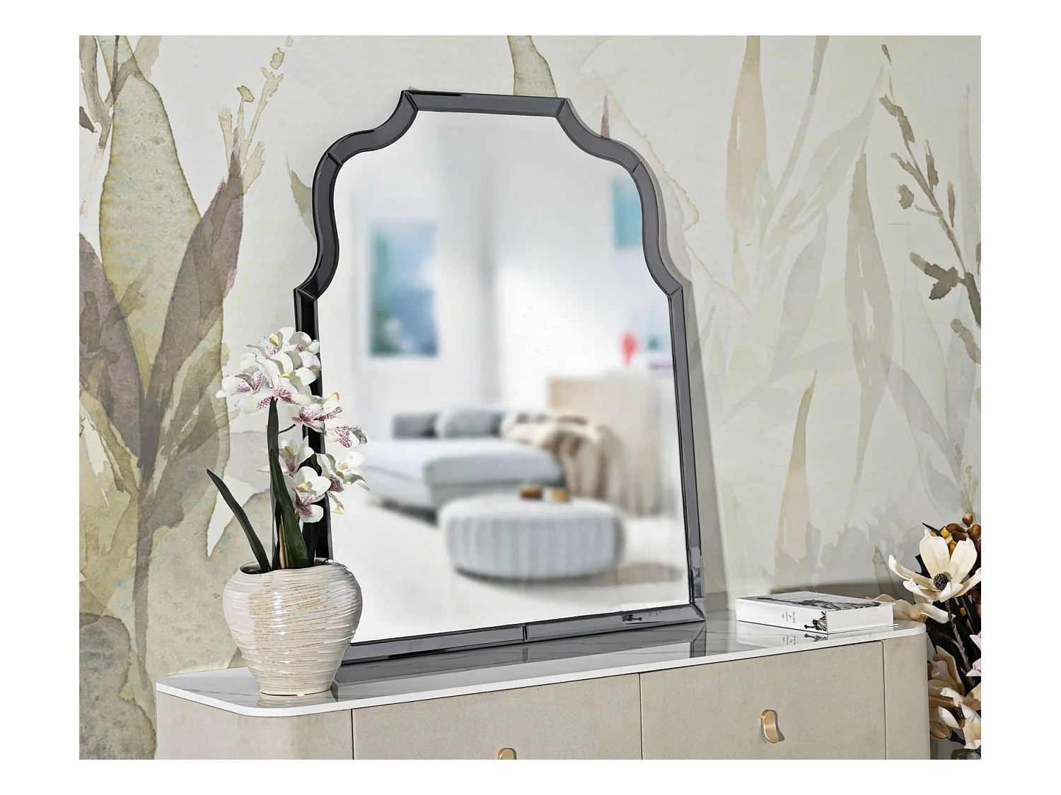 Miroir mural avec cadre en verre gris cm 85x1x100